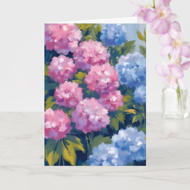 Summer Hydrangeas | Pink & Blue Coastal Flowers Card (Orchid)