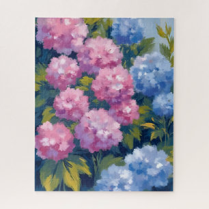 Summer Hydrangeas Pink & Blue Coastal Flowers Jigsaw Puzzle