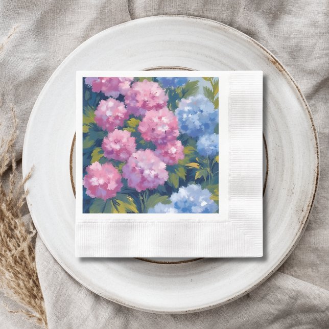 Summer Hydrangeas | Pink & Blue Coastal Flowers Napkin (Creator Uploaded)