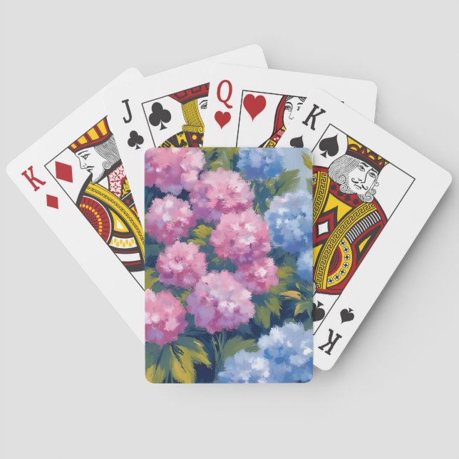 Summer Hydrangeas | Pink & Blue Coastal Flowers Playing Cards (Back)