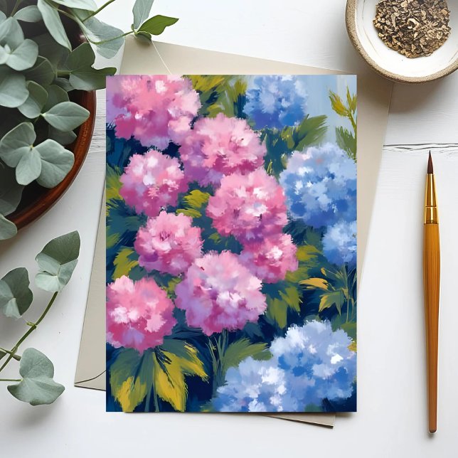 Summer Hydrangeas | Pink & Blue Coastal Flowers Postcard (Creator Uploaded)