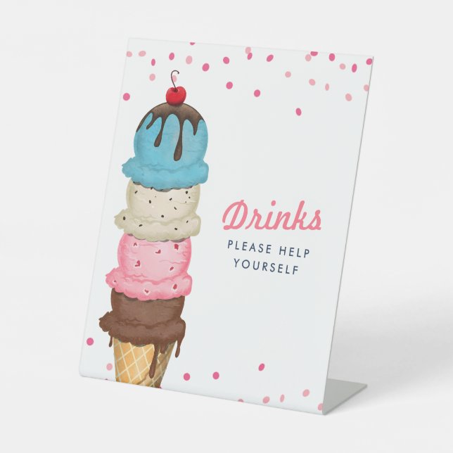 Summer Ice Cream Drinks Bridal Shower Pedestal Sign (Front)