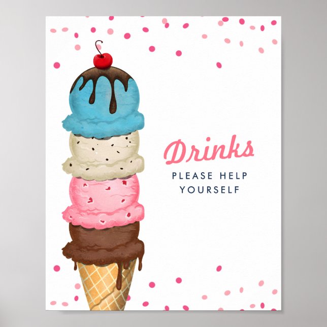 Summer Ice Cream Drinks Bridal Shower Poster (Front)