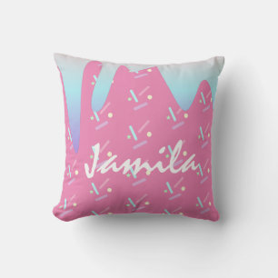 Summer Ice Cream Dripping Ombre Pink Name Cushion