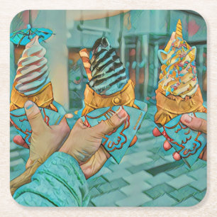 Summer ice cream lovers square paper coaster