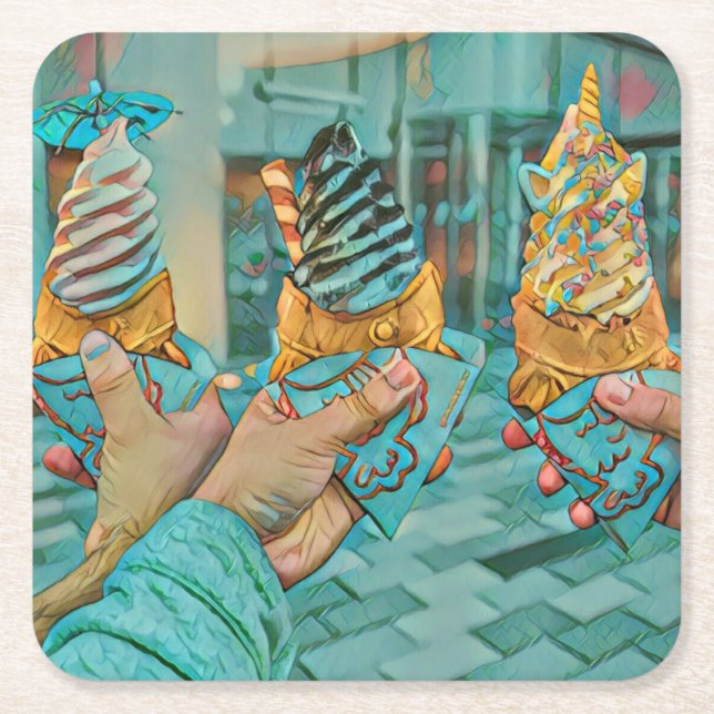 Summer ice cream lovers square paper coaster (Front)