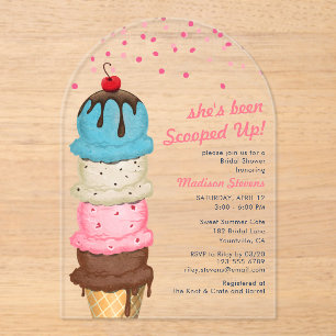 Summer Ice Cream Modern Watercolor Bridal Shower Acrylic Invitations