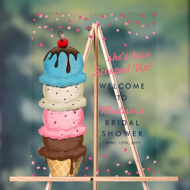Summer Ice Cream Modern Watercolor Bridal Shower Acrylic Sign (Neutral)