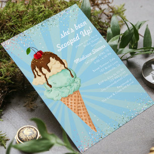 Summer Ice Cream Modern Watercolor Bridal Shower Invitation