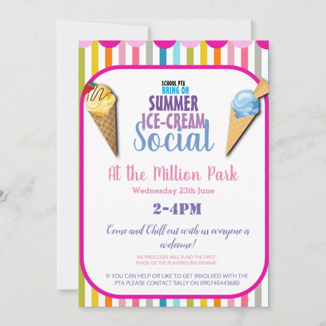 summer ICE-CREAM SOCIAL fundraising event Invitation (Front)