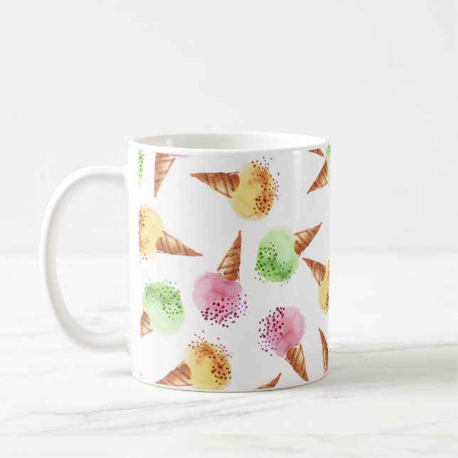 Summer Ice Cream Watercolor Pattern. Coffee Mug (Left)