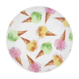 Summer Ice Cream Watercolor Pattern. Cutting Board
