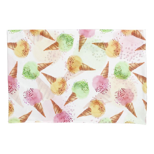 Summer Ice Cream Watercolor Pattern. Pillowcase (Front)