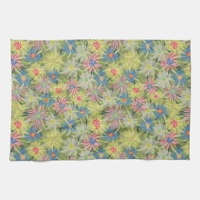 Summer Ice Plant Botanical-larger version Tea Towel (Horizontal)