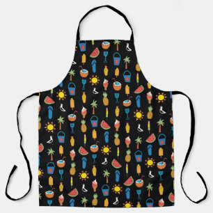 Summer Icons Black Seamless Background Apron