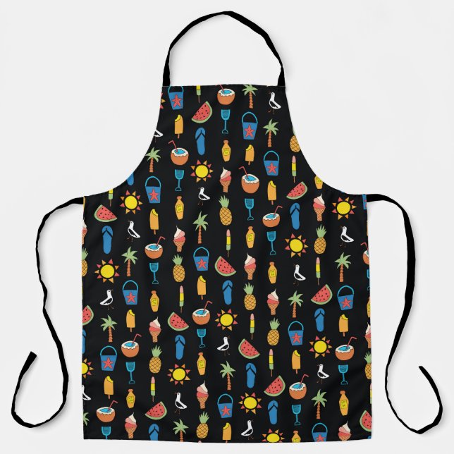 Summer Icons Black Seamless Background Apron (Front)