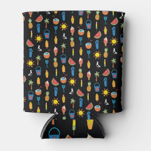 Summer Icons Black Seamless Background Can Cooler