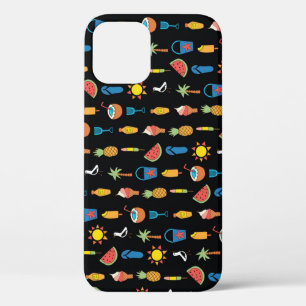 Summer Icons Black Seamless Background iPhone 12 Case