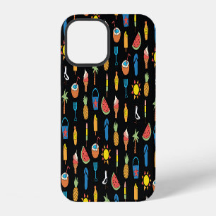 Summer Icons Black Seamless Background iPhone 12 Case