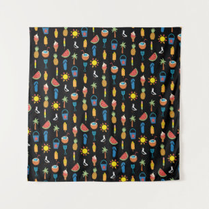 Summer Icons Black Seamless Background Tapestry