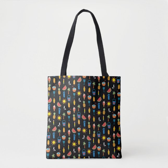 Summer Icons Black Seamless Background Tote Bag (Front)