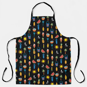 Summer icons seamless vintage pattern black. Repea Apron