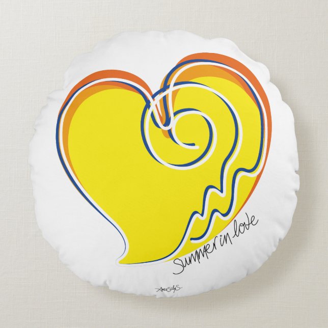 Summer in Love - Sun & Beach Heart Round Cushion (Front)