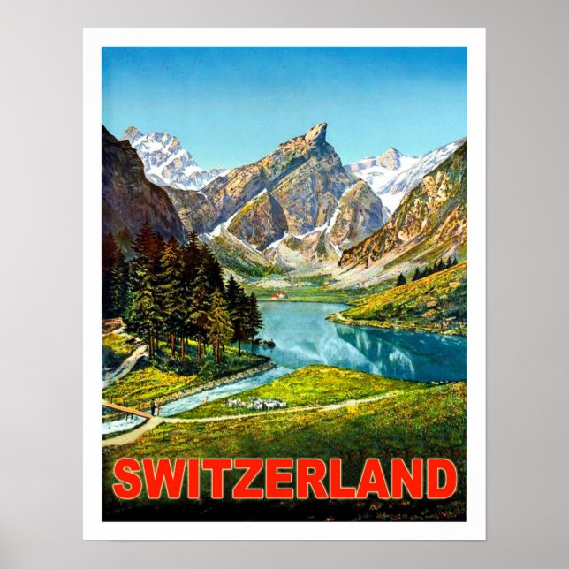 Summer in Switzerland mountains, vintage travel Poster (Front)
