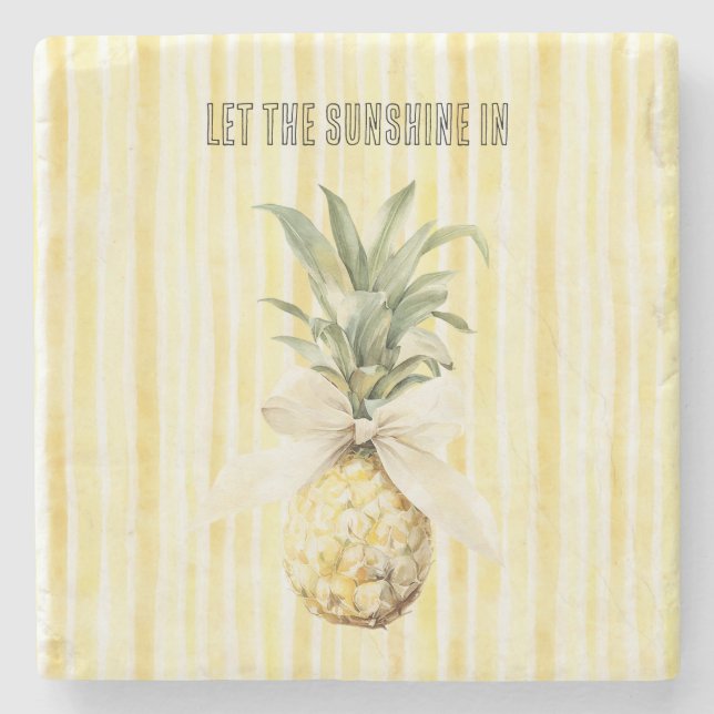 Summer in the Sun Yellow Stripes Pineapple Stone Coaster (Front)