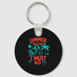 Summer is calling beach i must go retro palm key ring
