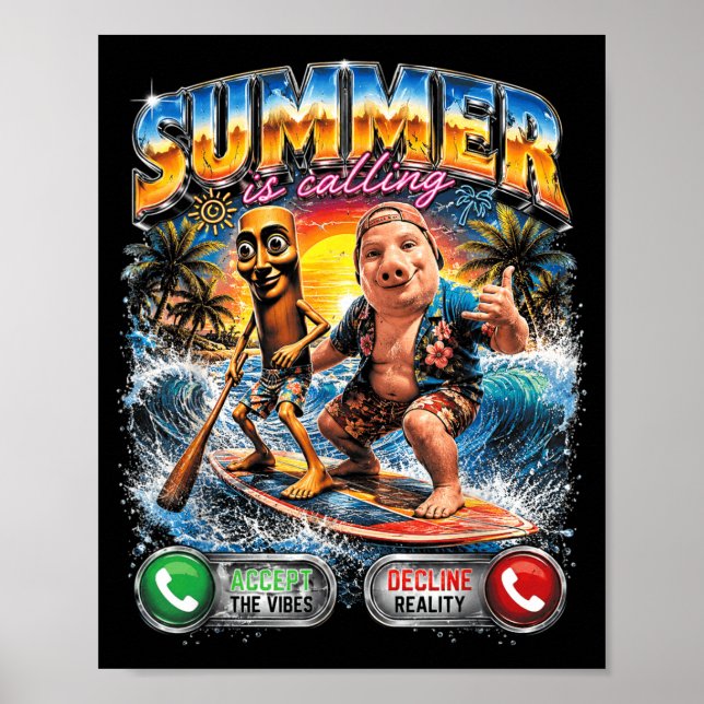 Summer Is Calling Tung Tung Sahur Surfing Meme Poster (Front)
