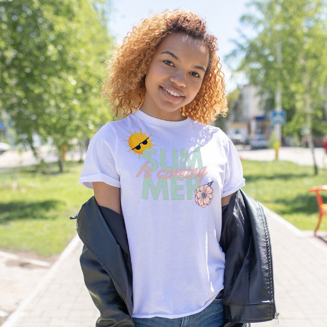 Summer is coming blue typography pink wildflower T-Shirt (Creator Uploaded)