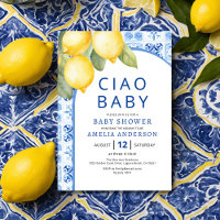 Summer Italian Blue Tiles Lemon Baby Shower