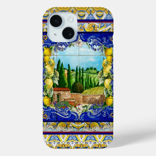 summer italian Majolica blue tiles citrus garden Case-Mate iPhone Case (Back)
