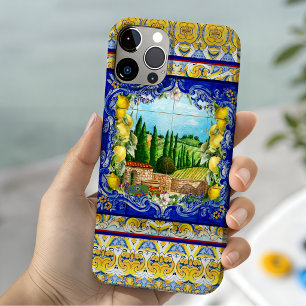 summer italian Majolica blue tiles citrus garden iPhone 15 Case