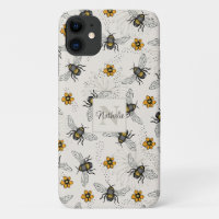 Summer Ivory and Yellow Bee Floral Pattern