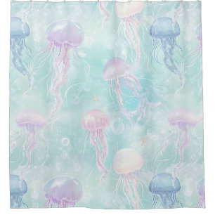 Summer Jellyfish Coastal Pattern Shower Curtain