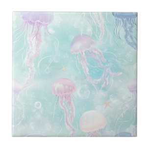 Summer Jellyfish Coastal Pattern Tile