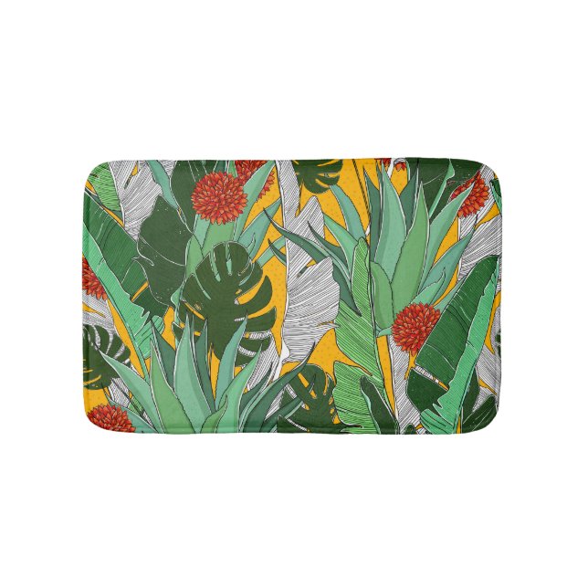 Summer Jungle: Bright Palm Pattern. Bath Mat (Front)