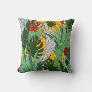 Summer Jungle: Bright Palm Pattern. Cushion
