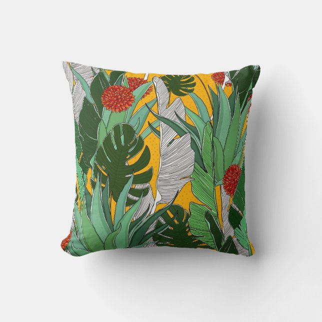 Summer Jungle: Bright Palm Pattern. Cushion (Front)
