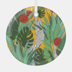 Summer Jungle: Bright Palm Pattern. Glass Tree Decoration