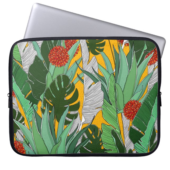 Summer Jungle: Bright Palm Pattern. Laptop Sleeve (Front)