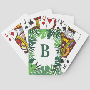 Summer jungle tropical palm leaves monogram playing cards