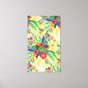 Summer Jungle Tropical Parrot Flowers Blossom Canvas Print