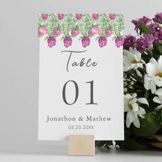 Summer Jungle Watercolour Floral Wedding Table Number