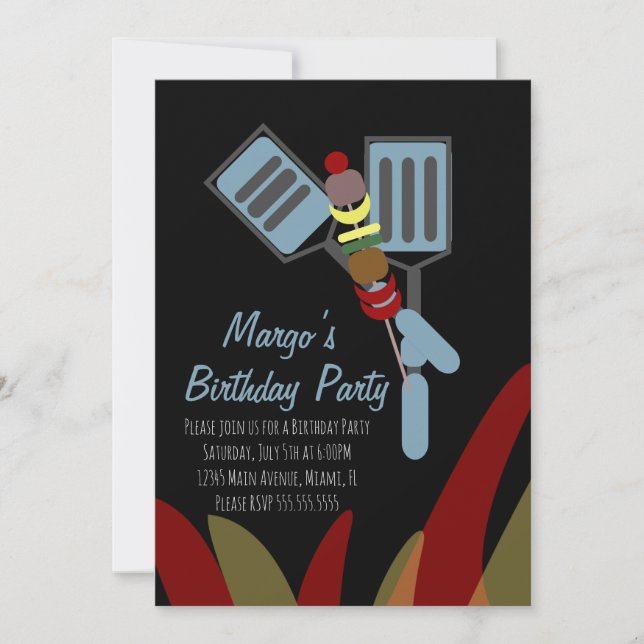 Summer Kabobs Cookout Park Birthday       Paper Cu Invitation (Front)