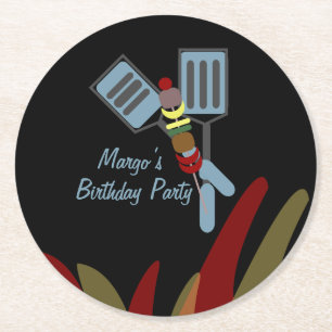 Summer Kabobs Cookout Park Birthday      Round Paper Coaster