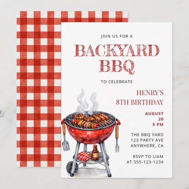 Summer Kids Birthday BBQ Party Invitation (Front/Back)