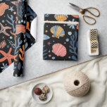 Summer Kid's Birthday Seashells Coral Black Wrapping Paper<br><div class="desc">Vibrant seashells and coral on black summer kid's birthday party gift wrap for a summer pool party birthday.</div>